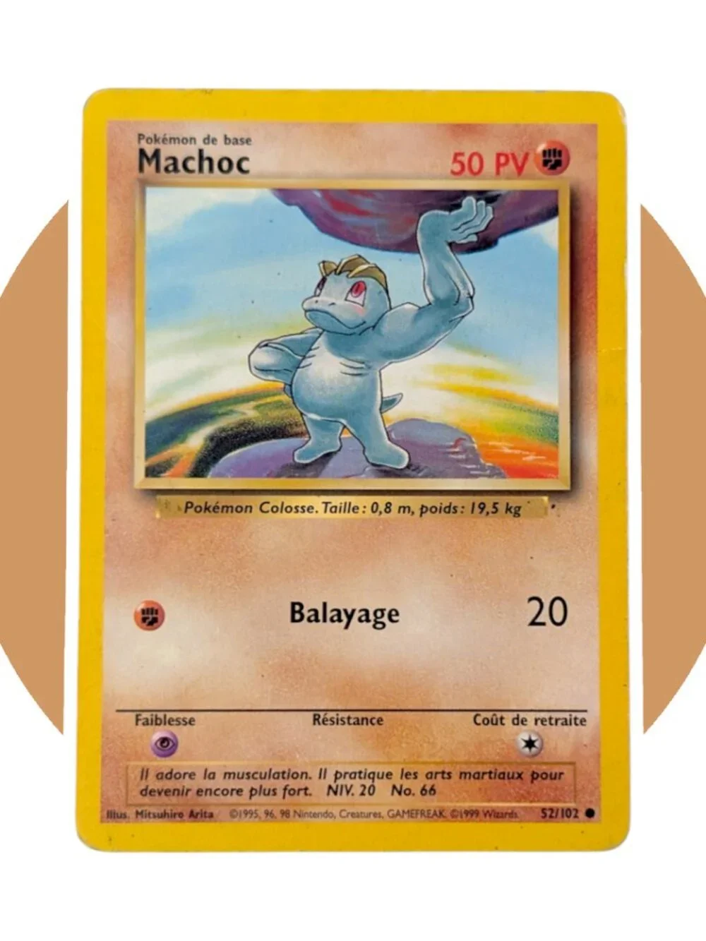 Base Set Pokemon Card (A48): Machop 52/102, Machoc French, Mitsuhiro Arita